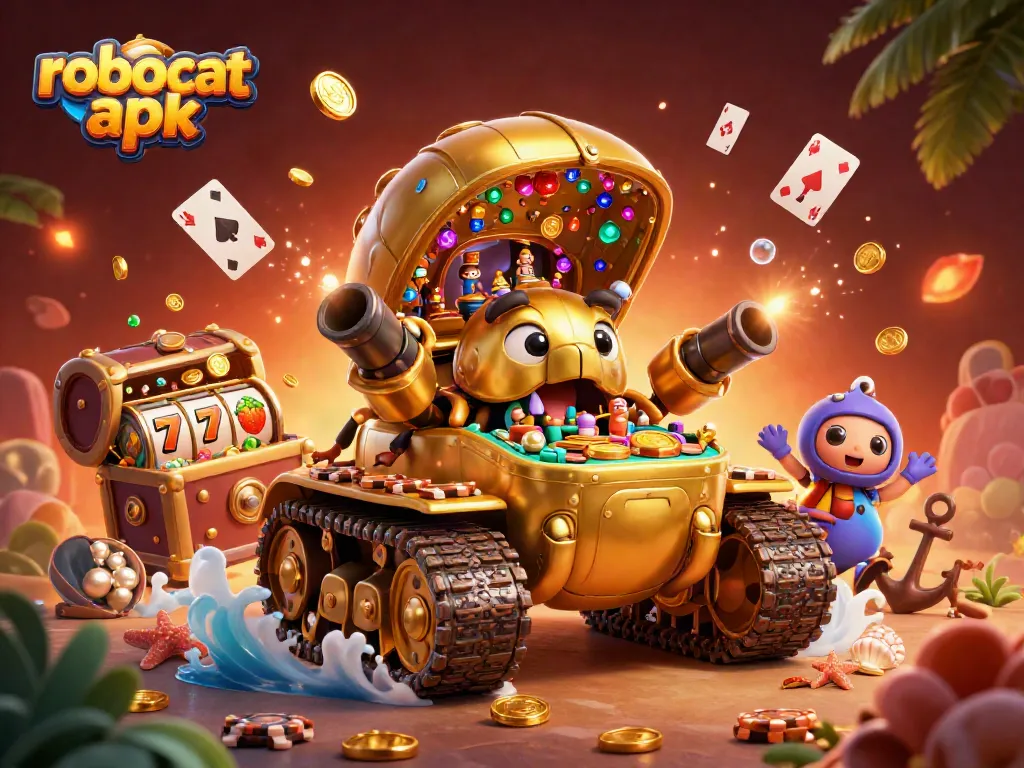 Experience the excitement of robocat apk with a vibrant casino in a beetle tank, featuring dynamic gaming elements.