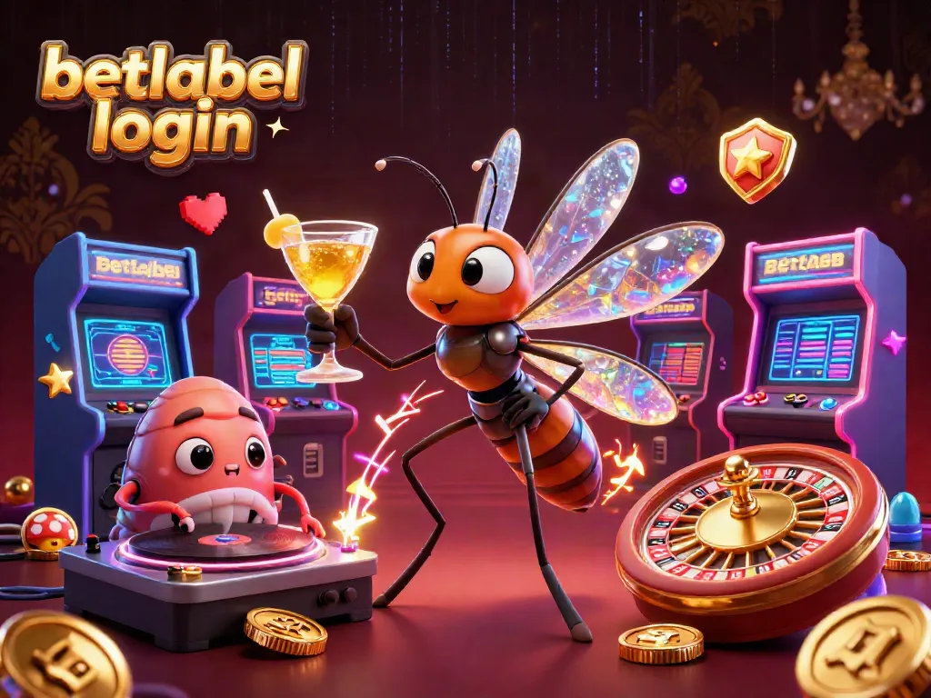 Experience seamless gameplay with betlabel login, featuring a lively casino-themed digital scene.